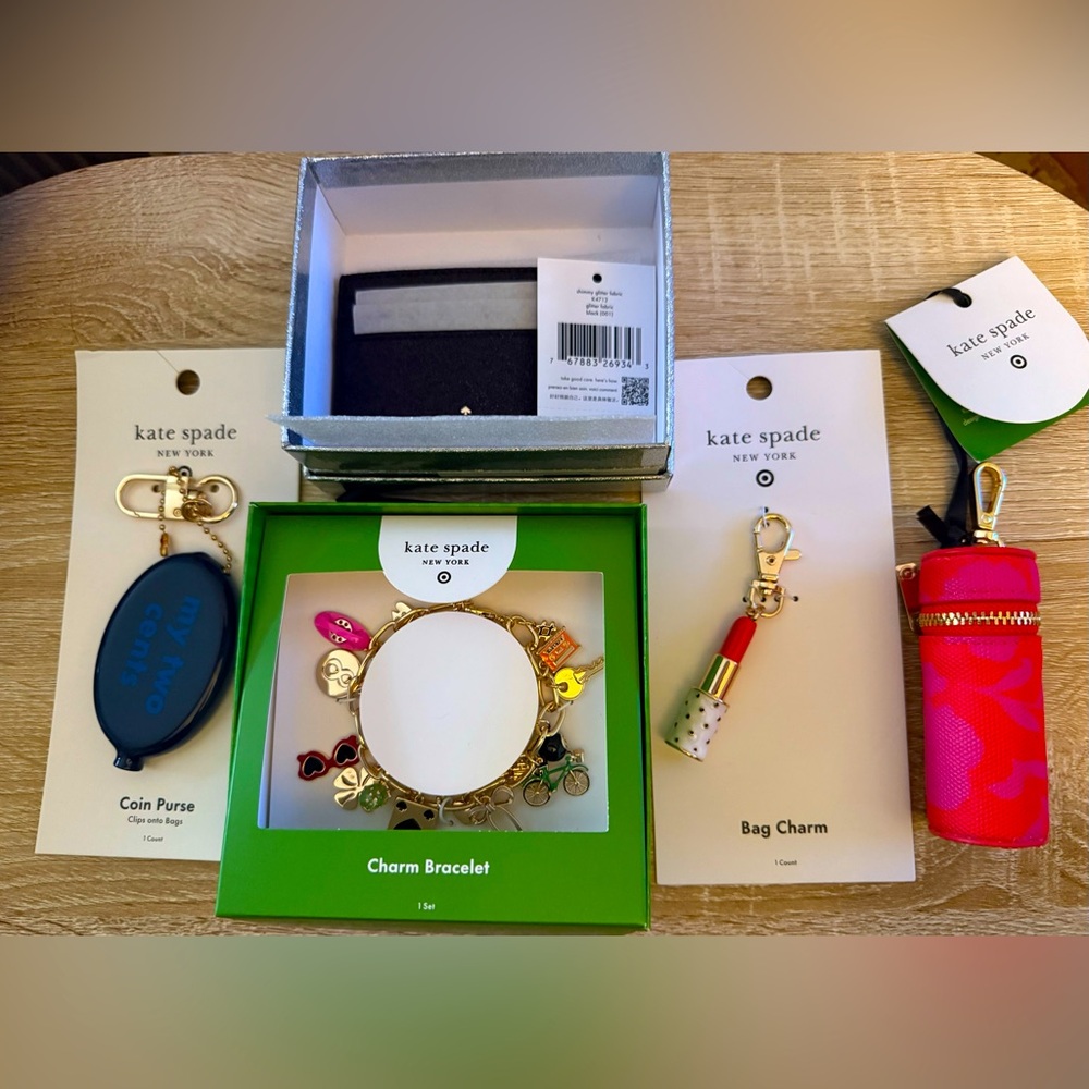 New Kate Spade lot! Kate Spade Gold Charm Bracelet, card wallet, coin purse,more